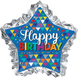 Ballon en aluminium satiné étoile Happy Birthday avec frange festonnée, bleu, 36 po, gonflement à l'hélium et ruban inclus, pour fête d'anniversaire Front_Flat