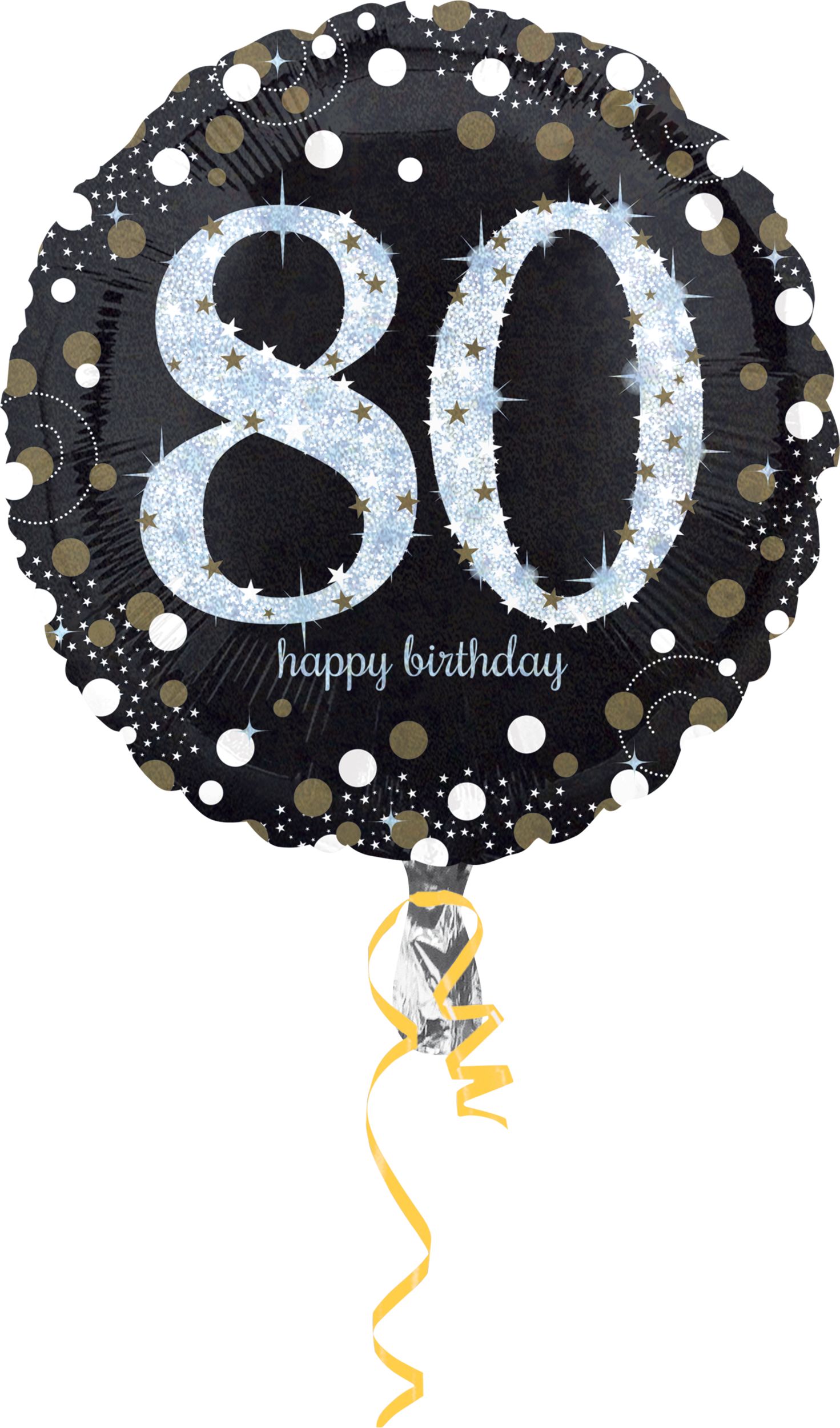 Ballon en aluminium satiné rond arc-célébration étincelante 80 Happy Birthday, noir/or, 18 po, gonflement à l'hélium et ruban inclus, pour fête d'anniversaire Front_Flat