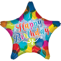 "Happy Birthday" Star Satin Foil Balloon, Multi-Coloured, 18-in, Helium Inflation & Ribbon Included for Birthday Party