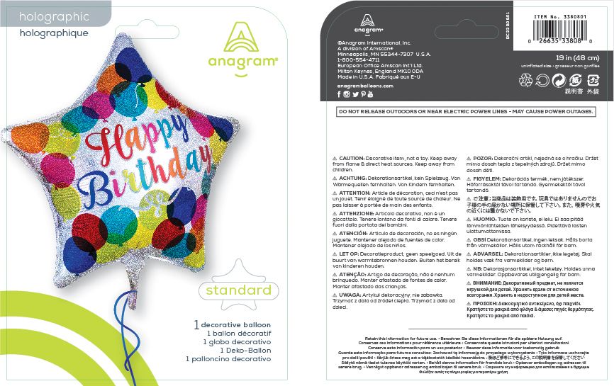 Ballon en aluminium satiné Happy Birthday, étoile, multicolore, 18 po, ruban et gonflage hélium compris, pour fête d'anniversaire Composite_or_Mixed