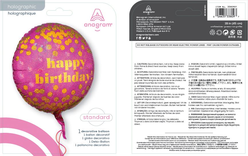 "Happy Birthday" Round Satin Foil Balloon, Pink/Gold, Polka Dot, 18-in, Helium Inflation & Ribbon Included for Birthday Party Composite_or_Mixed