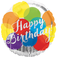 "Happy Birthday" Round Satin Foil Balloon, Silver/Multi-Coloured, Polka Dot, 17-in, Helium Inflation & Ribbon Included for Birthday Party Front_Flat