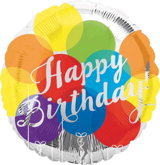 "Happy Birthday" Round Satin Foil Balloon, Silver/Multi-Coloured, Polka Dot, 17-in, Helium Inflation & Ribbon Included for Birthday Party Front_Flat