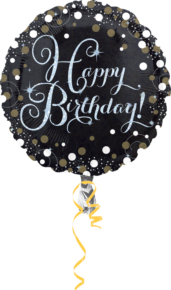 Ballon en aluminium d'anniversaire, gonflage à l'hélium inclus,  noir/doré/argenté, 18 po