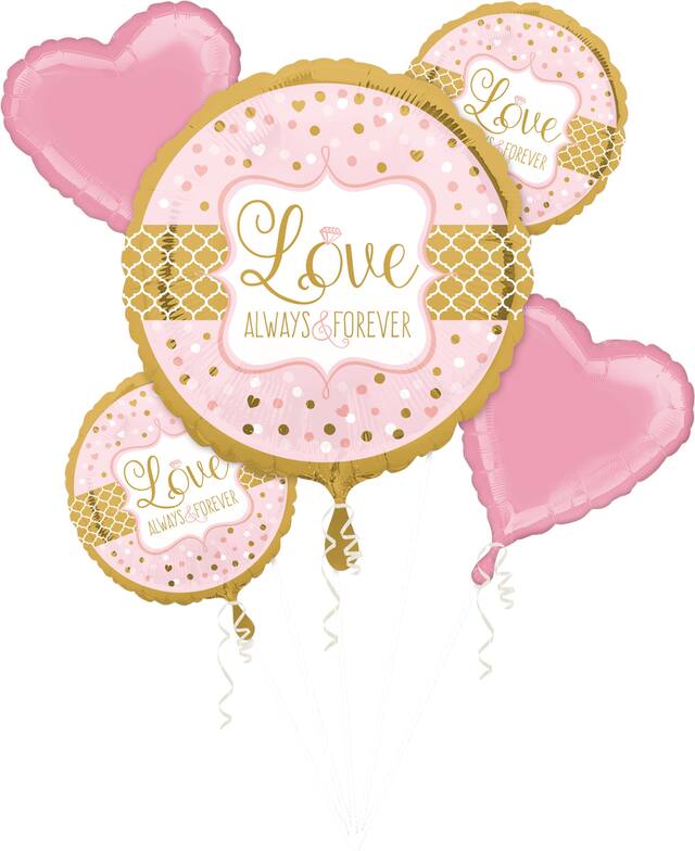 Wedding Foil Balloon Bouquet, Helium Inflation Included, Pink, 5-pc Front_Flat