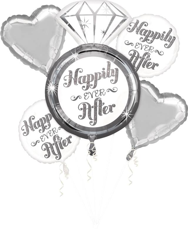 Happily Ever After Wedding Foil Balloon Bouquet, Helium Inflation Included, 5-pc Front_Flat