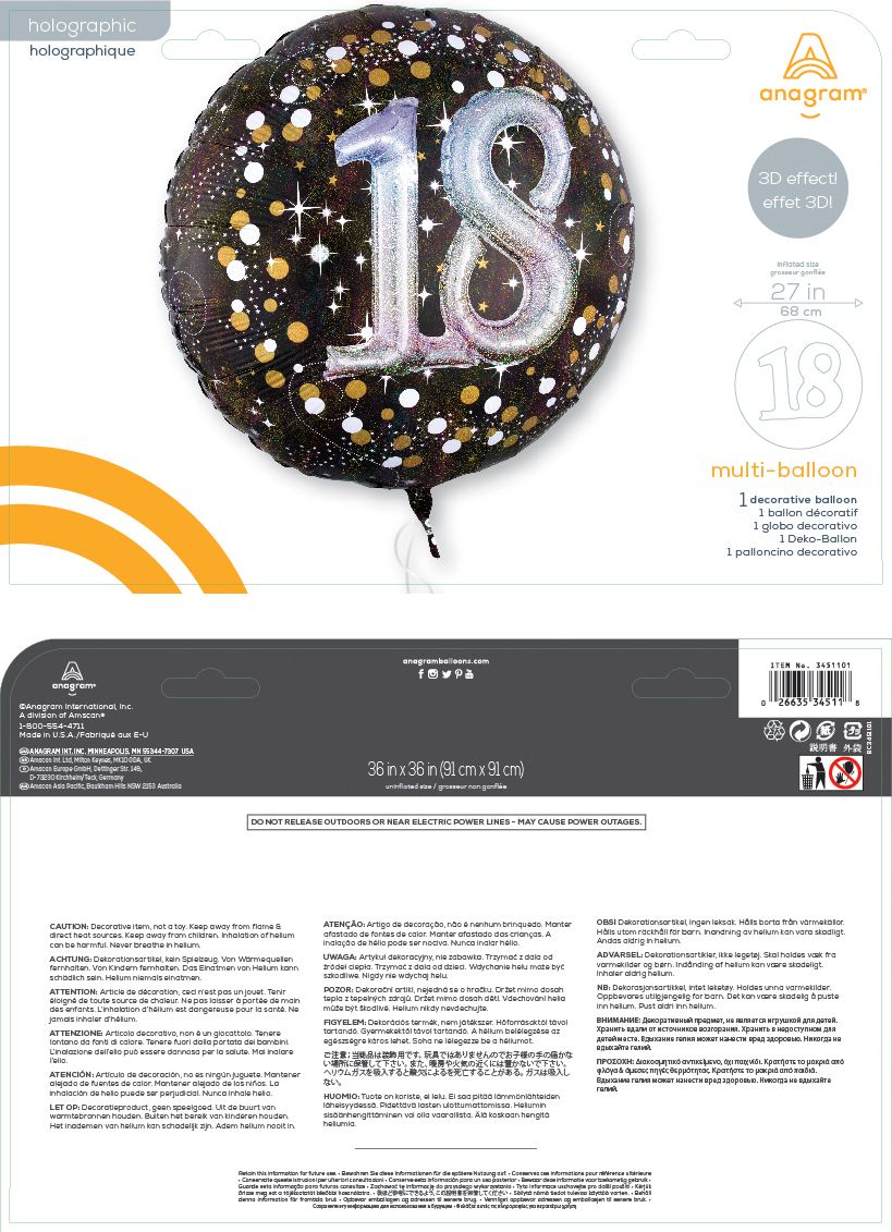 Ballon en aluminium satiné rond 3D célébration étincelante 18, noir/or, à pois, 32 po, gonflement à l'hélium et ruban inclus, pour fête d'anniversaire Composite_or_Mixed
