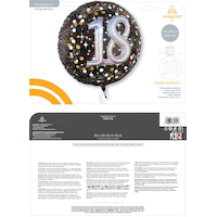 Sparkling Celebration "18" 3D Round Satin Foil Balloon, Black/Gold, Polka Dot, 32-in, Helium Inflation & Ribbon Included for Birthday Party