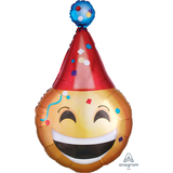 Ballon en aluminium satiné chapeau de fête visage souriant, jaune/rouge, 39 po, gonflement à l'hélium et ruban inclus, pour fête d'anniversaire Front_Flat