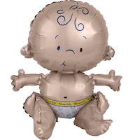 Baby Satin Sitting Foil Balloon, Tan, 15-in, Air-Filled for Baby Shower/Gender Reveal