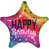 Ballon en aluminium satiné étoile Happy Birthday, multicolore, étoiles, 19,5 po, gonflement à l'hélium et ruban inclus, pour fête d'anniversaire Front_Flat