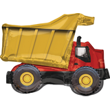 Ballon en aluminium satiné camion à benne de construction, rouge/jaune, 32 po, gonflement à l'hélium et ruban inclus, pour fête d'anniversaire Front_Flat