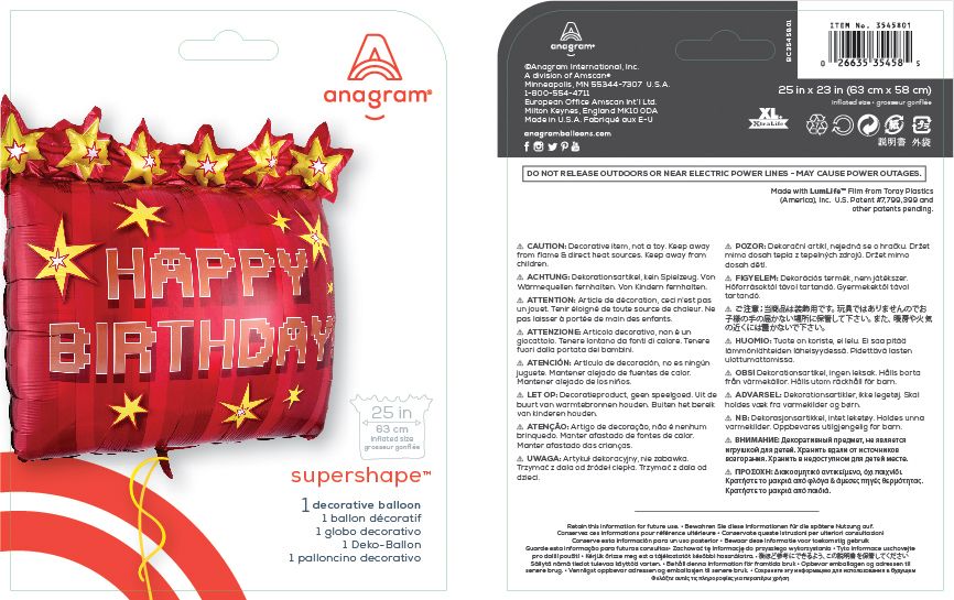 Pixel Party "Happy Birthday" Square Satin Foil Balloon, Red, 34-in, Helium Inflation & Ribbon Included for Birthday Party Composite_or_Mixed