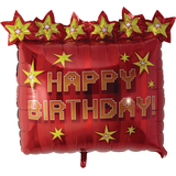 Pixel Party "Happy Birthday" Square Satin Foil Balloon, Red, 34-in, Helium Inflation & Ribbon Included for Birthday Party Front_Flat