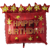 Pixel Party "Happy Birthday" Square Satin Foil Balloon, Red, 34-in, Helium Inflation & Ribbon Included for Birthday Party Front_Flat