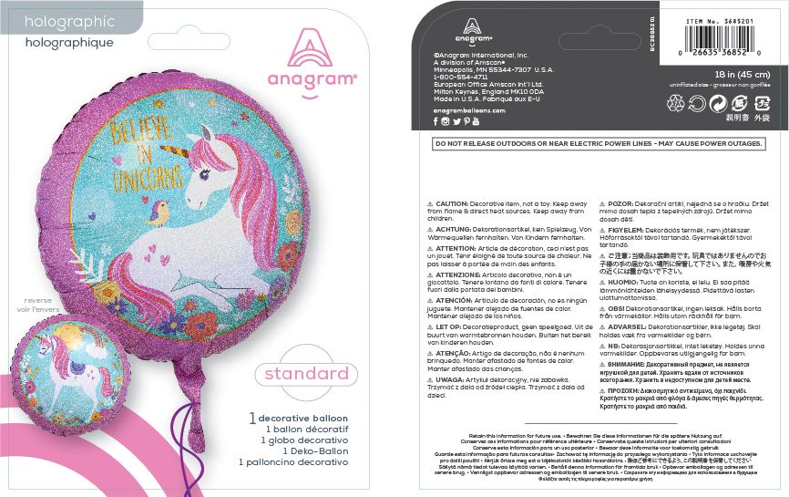 Ballon en aluminium satiné rond licorne Believe in Unicorns, rose/vert, 18 po, ruban et gonflage hélium compris, pour fête d'anniversaire Composite_or_Mixed