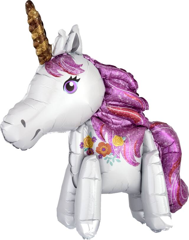 Ballon en aluminium satiné licorne, blanc/mauve, 25 po, gonflé d'air, pour fête d'anniversaire Front_Angled_Left