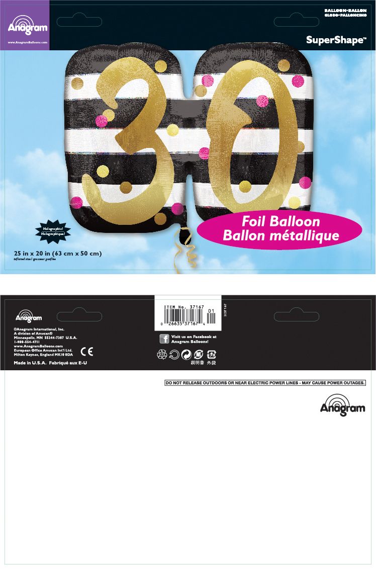 Ballon en aluminium satiné rond or et rose prismatique 30, noir/blanc, rayé, 25 po, gonflement à l'hélium et ruban inclus, pour fête d'anniversaire Composite_or_Mixed