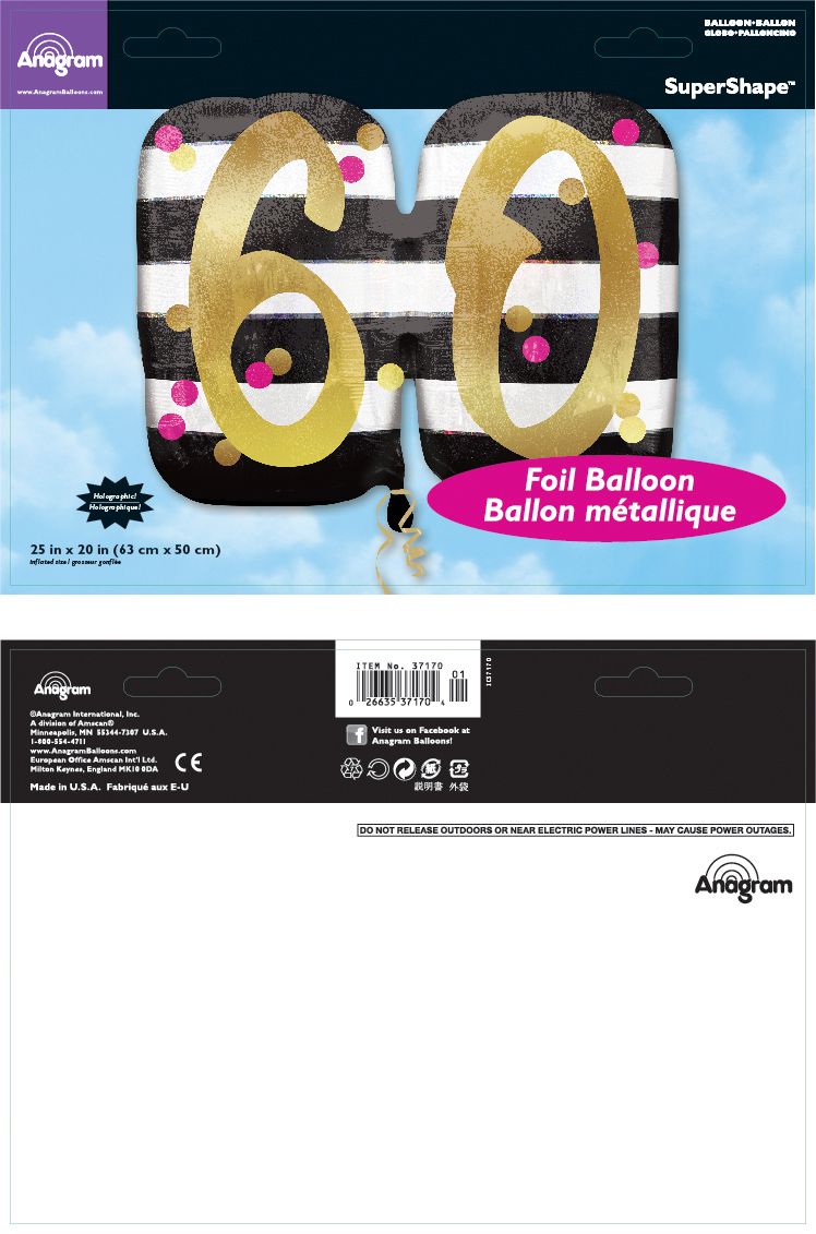 Ballon en aluminium satiné rond or et rose prismatique 60, noir/blanc, rayé, 25 po, gonflement à l'hélium et ruban inclus, pour fête d'anniversaire Composite_or_Mixed