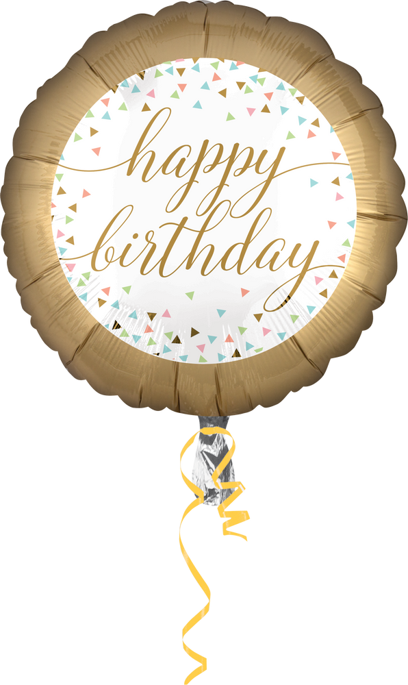 Happy Birthday Confetti Foil Balloon, Helium Inflation Included, Gold