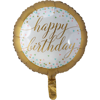 Ballon en aluminium satiné rond Happy Birthday, blanc/or, 16,5 po, gonflement à l'hélium et ruban inclus, pour fête d'anniversaire