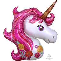 Ballon en aluminium satiné licorne, rose/blanc, 33 po, gonflement à l'hélium et ruban inclus, pour fête d'anniversaire