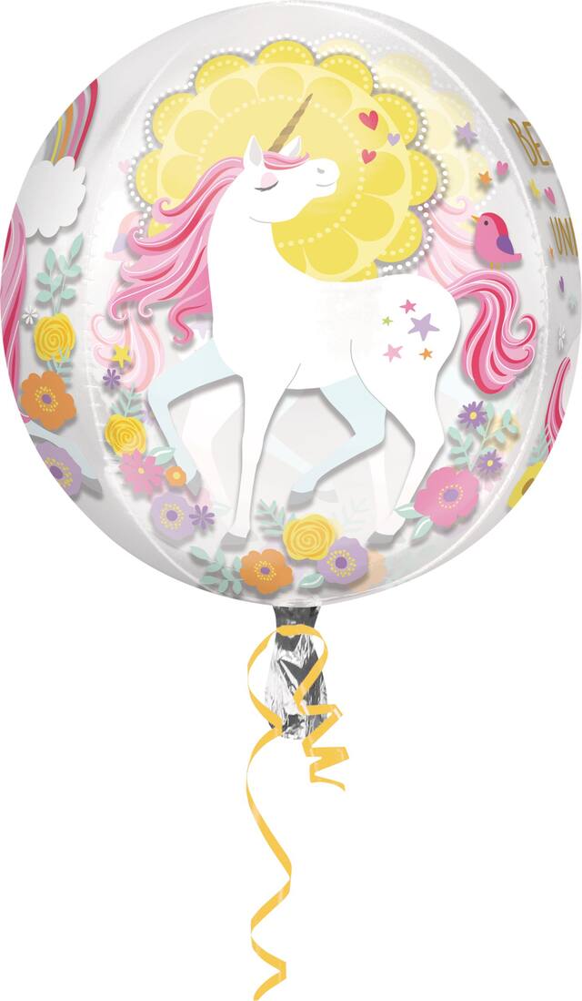 See Thru Orbz Magical Unicorn Foil Balloon for Kids' Birthday Party, Helium Inflation Included Front_Flat