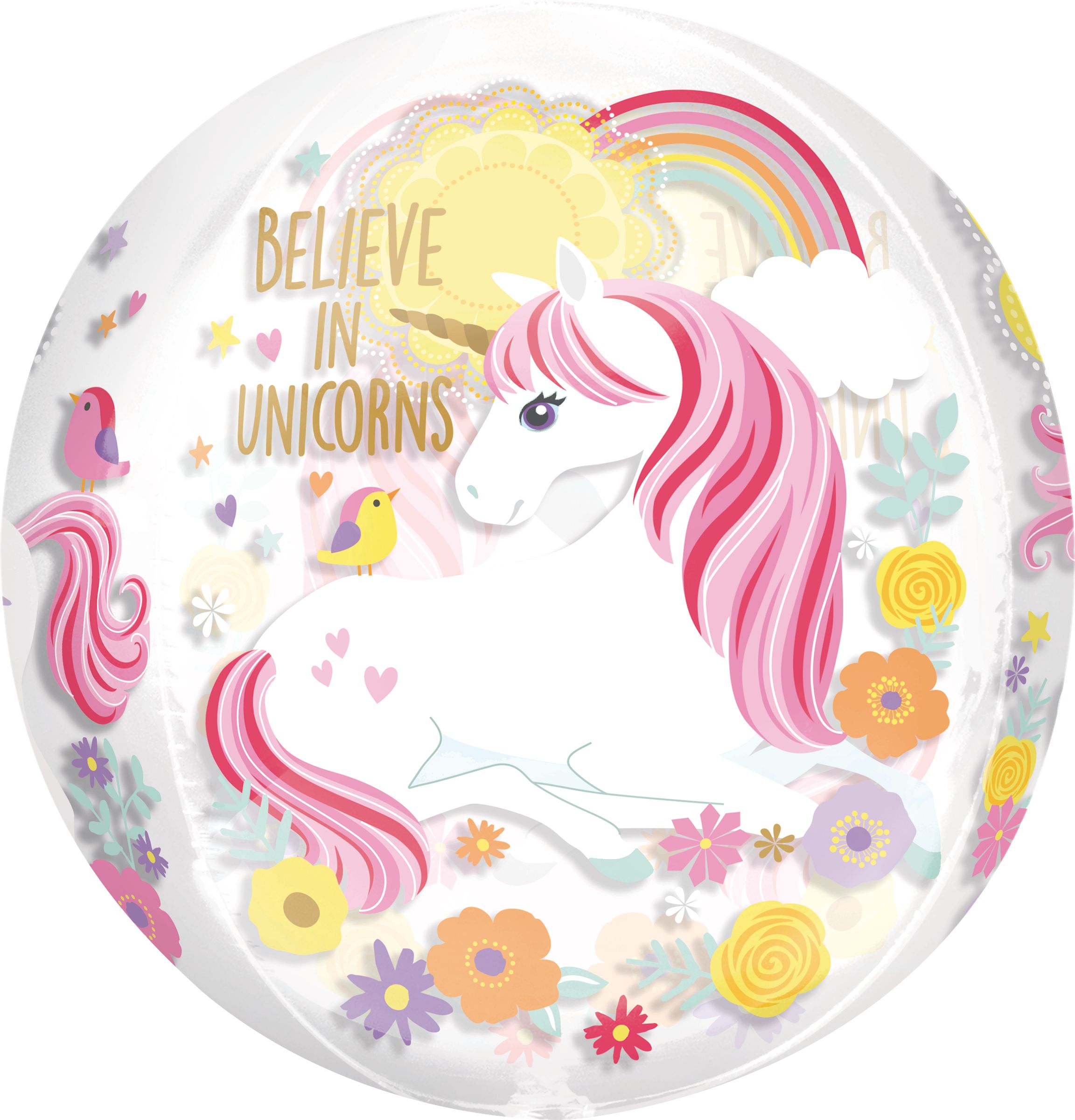 See Thru Orbz Magical Unicorn Foil Balloon for Kids' Birthday Party, Helium Inflation Included Front_Flat