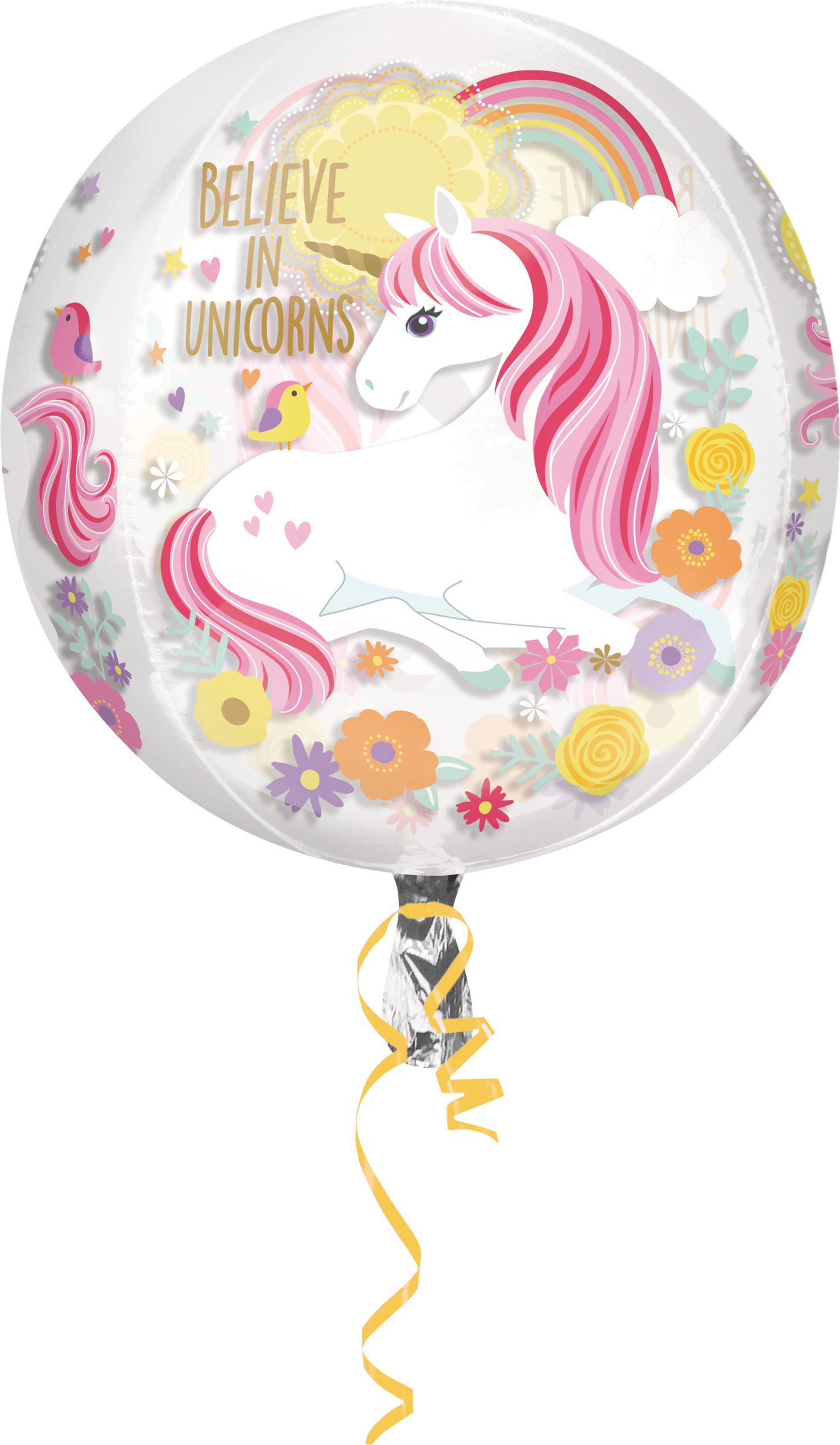See Thru Orbz Magical Unicorn Foil Balloon for Kids' Birthday Party, Helium Inflation Included Front_Flat