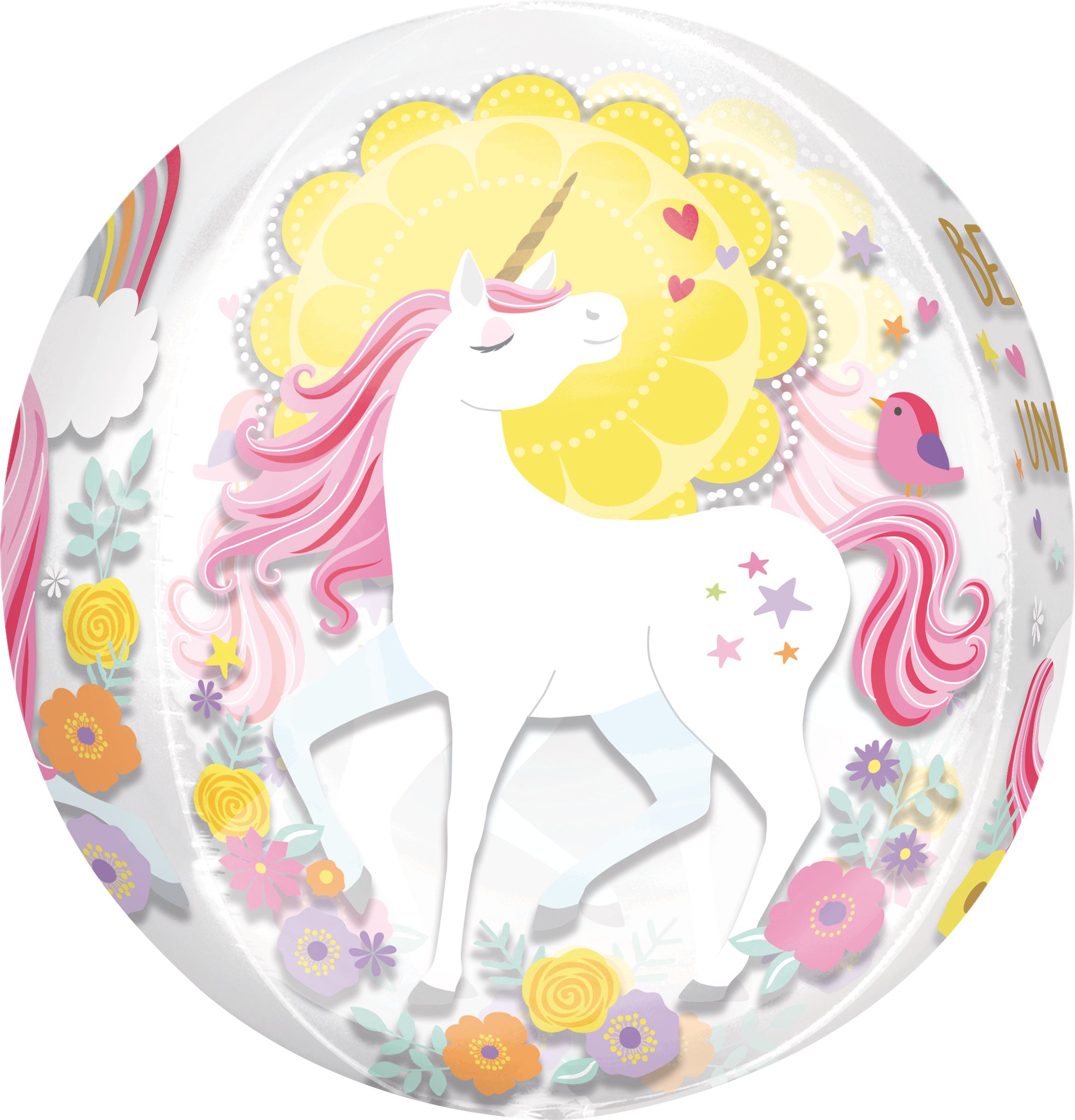 See Thru Orbz Magical Unicorn Foil Balloon for Kids' Birthday Party, Helium Inflation Included Front_Flat