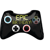 Level Up "Epic Birthday" Game Controller Satin Foil Balloon, Black, 32-in, Helium Inflation & Ribbon Included for Birthday Party Front_Flat