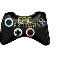Ballon en aluminium satiné manette de jeu Level Up Epic Birthday, noir, 32 po, gonflement à l'hélium et ruban inclus, pour fête d'anniversaire