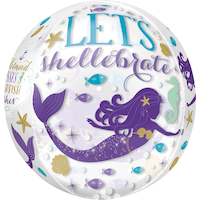 Wishful Mermaid See Thru Orbz Foil Balloon for Birthday Party, Helium Inflation Included, 16-in Front_Flat
