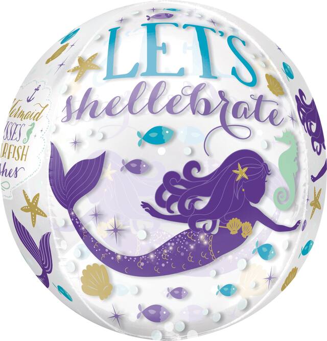 Ballon en aluminium d'anniversaire Sirène enchantée See Thru ORBZ, gonflage à l’hélium inclus, 16&nbsp;po Front_Flat