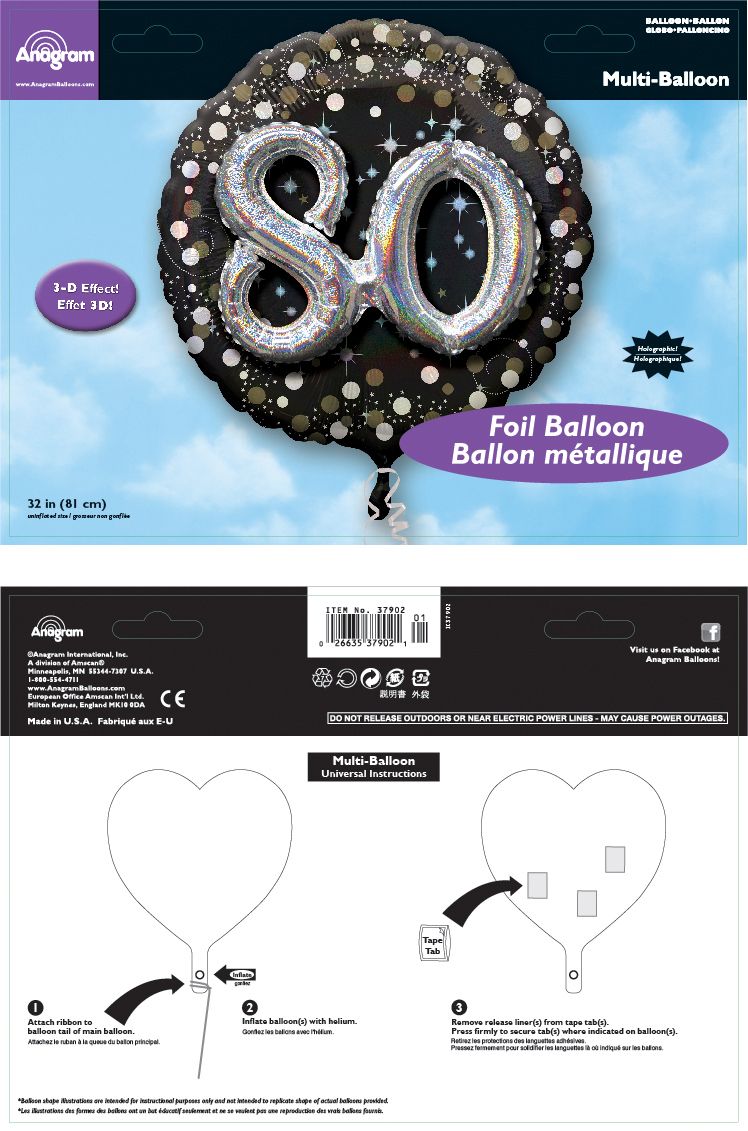 Sparkling Celebration "80" 3D Round Satin Foil Balloon, Black/Gold, Polka Dot, 36-in, Helium Inflation & Ribbon Included for Birthday Party Composite_or_Mixed
