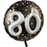 Ballon en aluminium satiné rond 3D célébration étincelante 80, noir/or, à pois, 36 po, gonflement à l'hélium et ruban inclus, pour fête d'anniversaire Front_Flat