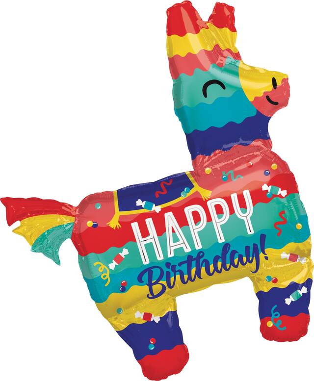 Giant Colourful Llama Happy Birthday Balloon, 43-in Front_Flat