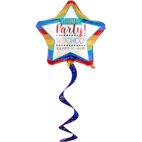 Rainbow Happy Birthday Star Balloon with Swirl Tail Front_Flat