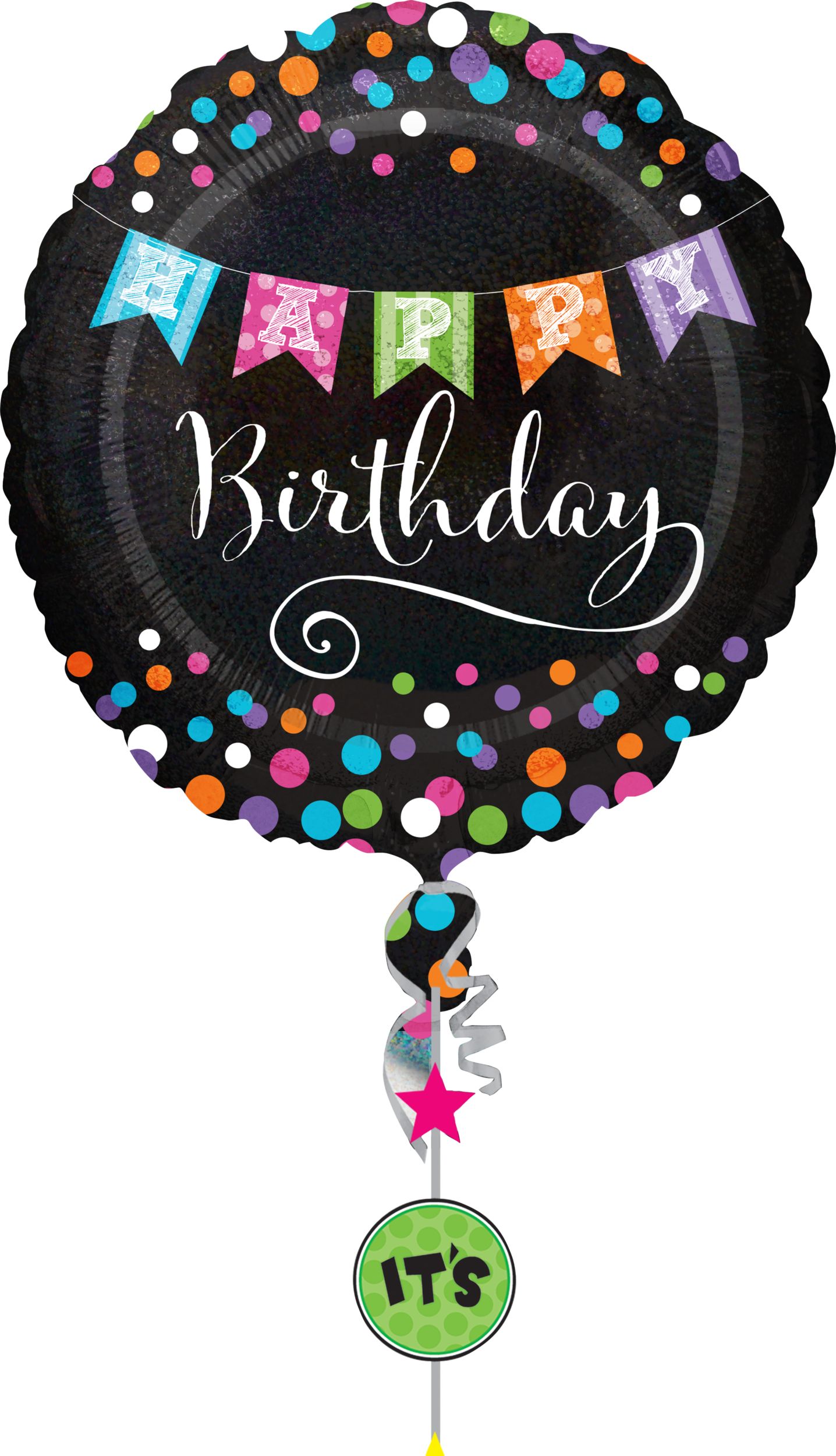 Happy Birthday Balloon with Balloon Weight Tail, 32-in Front_Flat