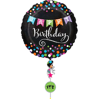 Happy Birthday Balloon with Balloon Weight Tail, 32-in Front_Flat