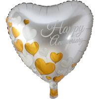 Ballon en aluminium satiné coeur Happy Anniversary, argent/or, 17 po, gonflement à l'hélium et ruban inclus, pour l'Action de grâce Front_Flat