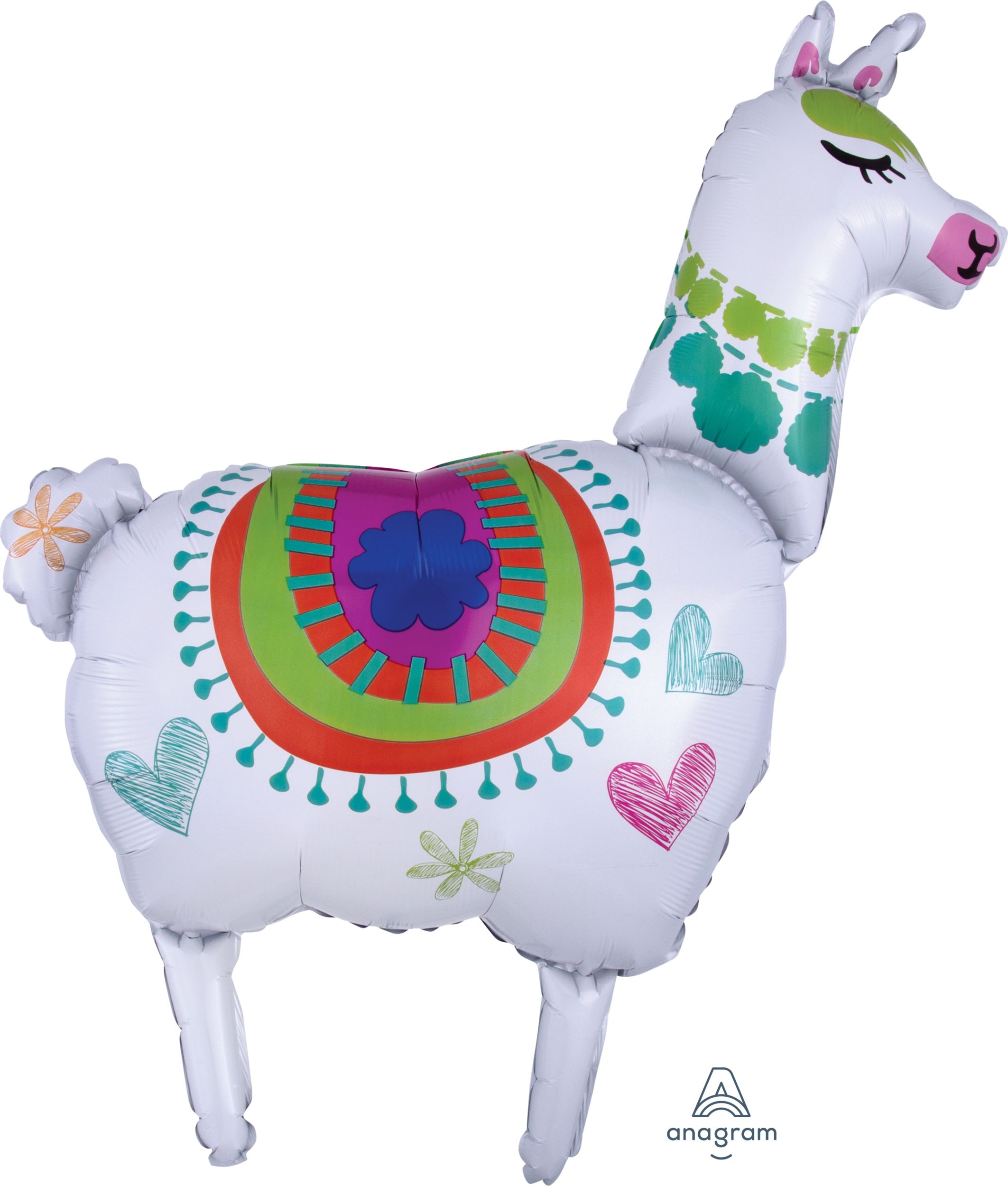 Llama Satin Foil Balloon, White, 41-in, Helium Inflation & Ribbon Included for Birthday Party Front_Flat