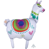 Llama Satin Foil Balloon, White, 41-in, Helium Inflation & Ribbon Included for Birthday Party Front_Flat