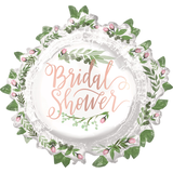 Love & Leaves "Bridal Shower" Round Satin Foil Balloon, White/Green, 17-in, Helium Inflation & Ribbon Included for Wedding/Bridal Shower Front_Flat