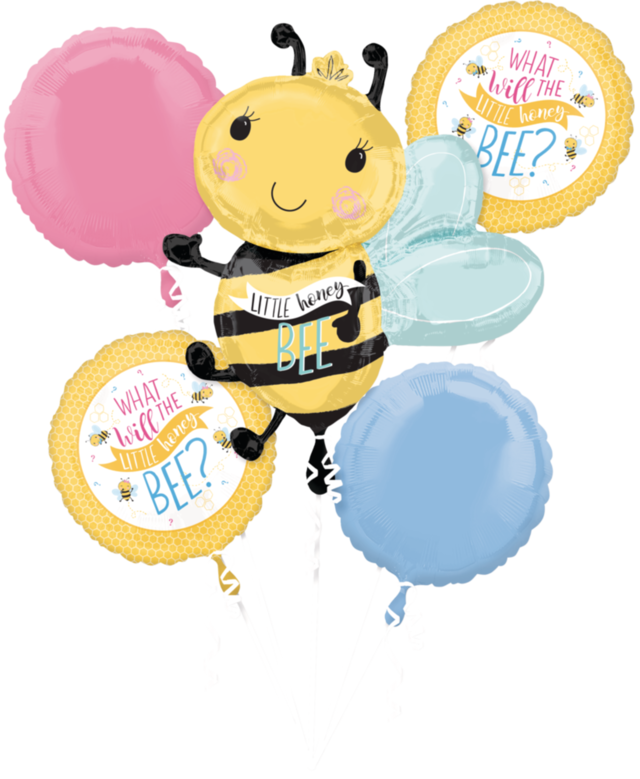Bouquet de ballons en aluminium Petite abeille pour fête prénatale/nouveau-né, gonflage à l’hélium inclus, paq. 5 Front_Flat