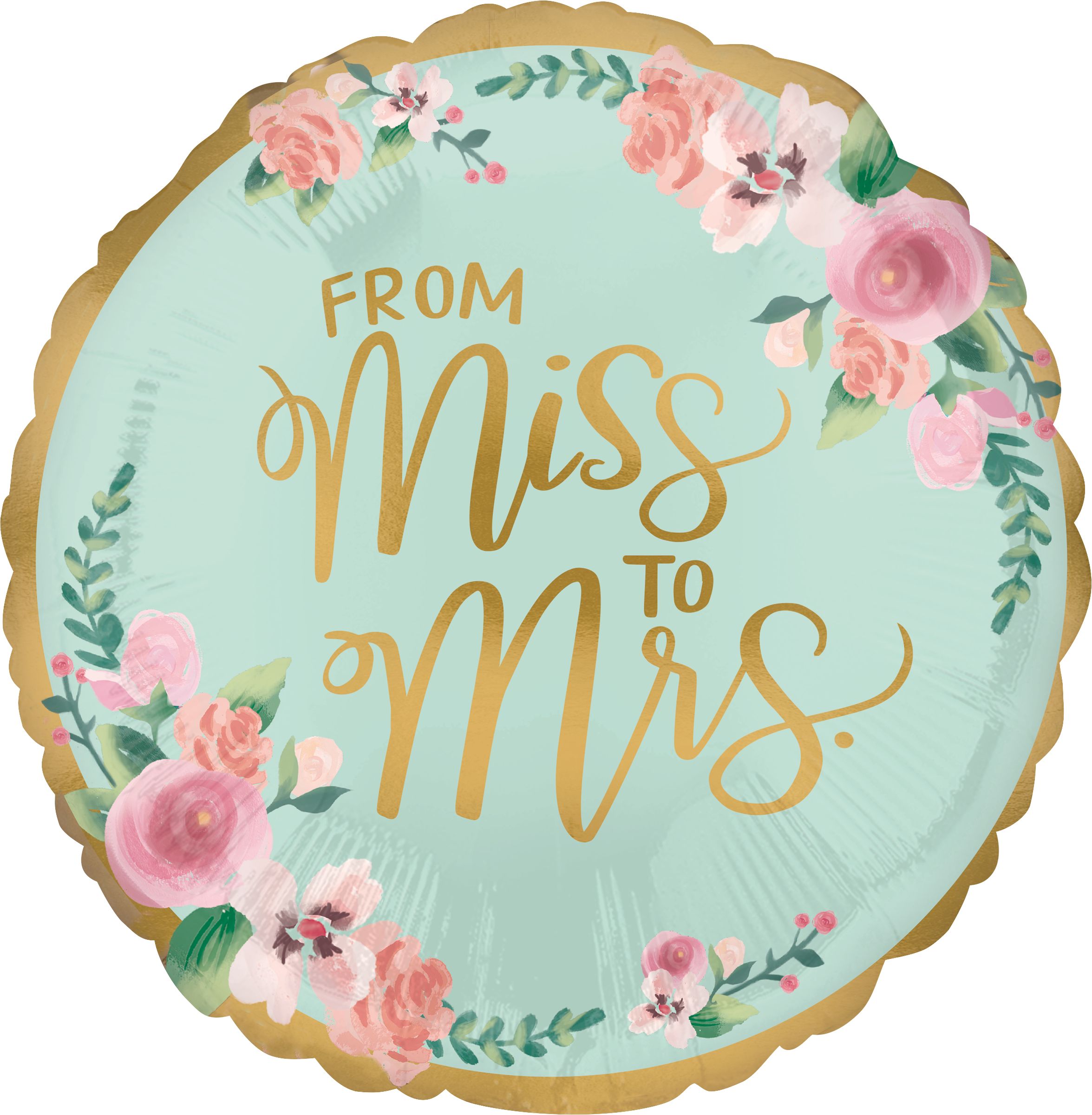 Mint to Be "She Said Yes" Round Satin Foil Balloon, Mint Green/Gold, Floral, 17-in, Helium Inflation & Ribbon Included for Wedding/Engagement Back_Flat