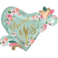 Ballon en aluminium satiné coeur Mint To Be She Said Yes, vert menthe, floral, 26 po, gonflement à l'hélium et ruban inclus, pour mariage/fiançailles