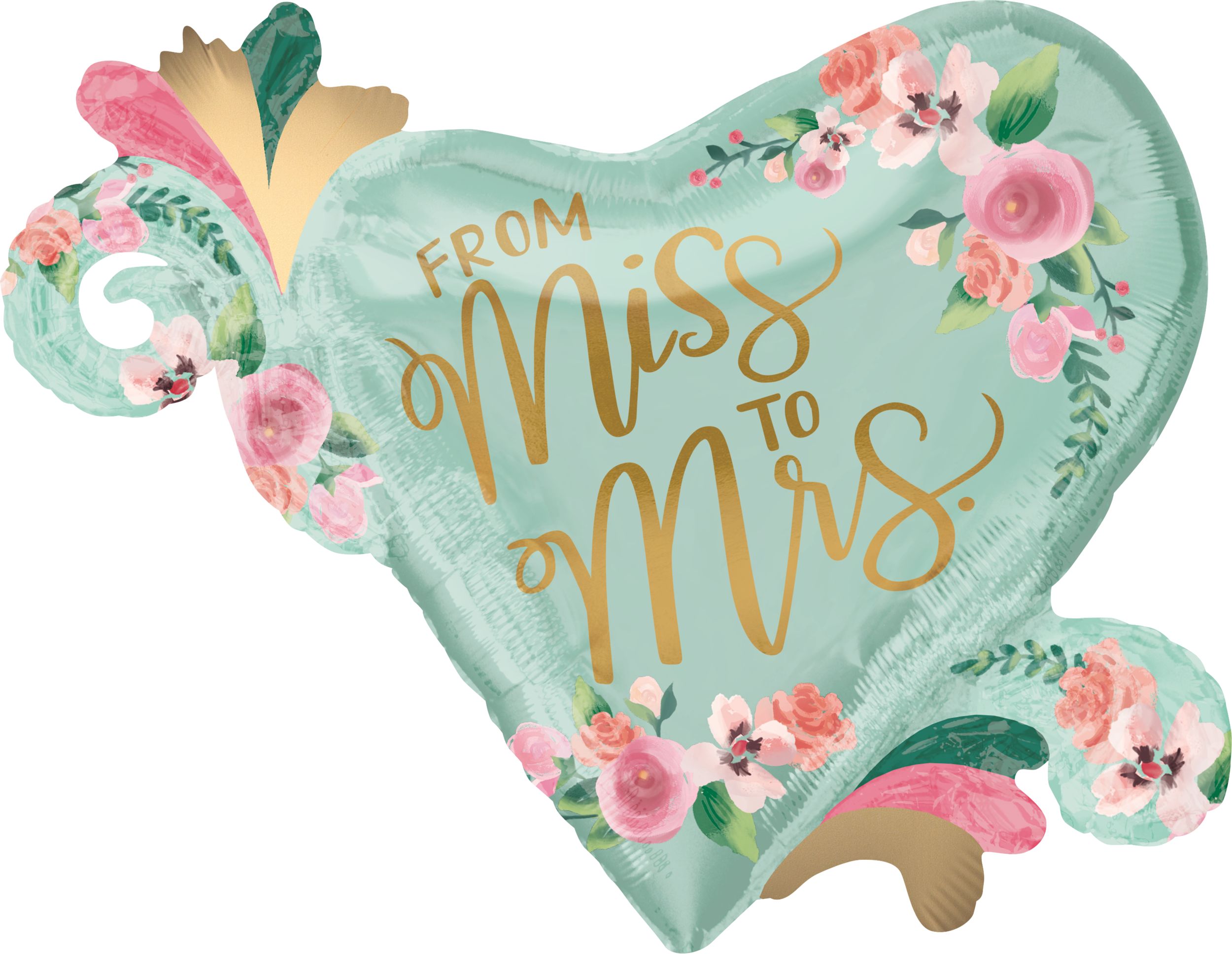 Mint to Be "She Said Yes" Heart Satin Foil Balloon, Mint Green, Floral, 26-in, Helium Inflation & Ribbon Included for Wedding/Engagement Back_Flat