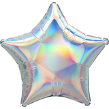 Star Satin Foil Balloon, Irridescent Silver, 22-in, Helium Inflation & Ribbon Included for Birthday/Special Occasion Front_Flat