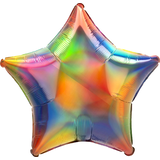 Star Satin Foil Balloon, Irridescent Rainbow, 22-in, Helium Inflation & Ribbon Included for Birthday/Special Occasion Front_Flat